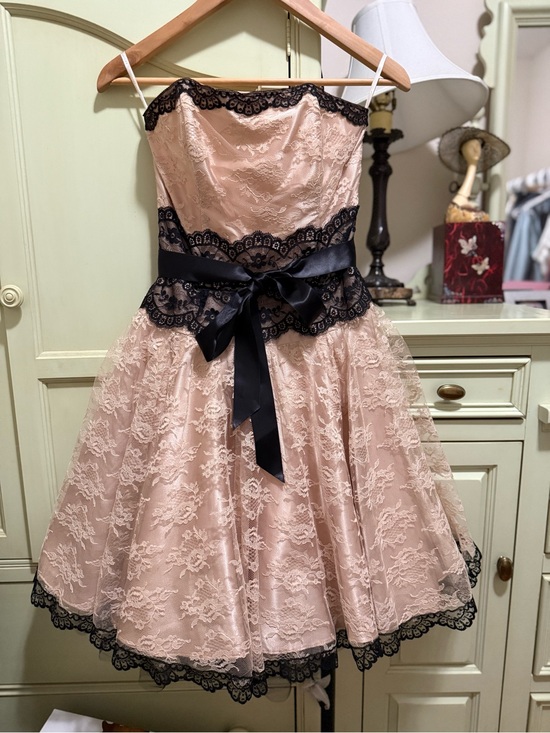 Jessica McClintock Dresses & Skirts - Jessica McClintock Blush Pink Lace Party Dress with Black Satin Bow